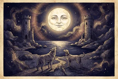 Tarotkarte Der Mond (Wasser): Illusion, Unterbewusstes, Intuition