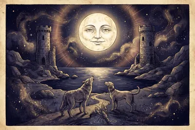 Tarotkarte Der Mond (Wasser): Illusion, Unterbewusstes, Intuition
