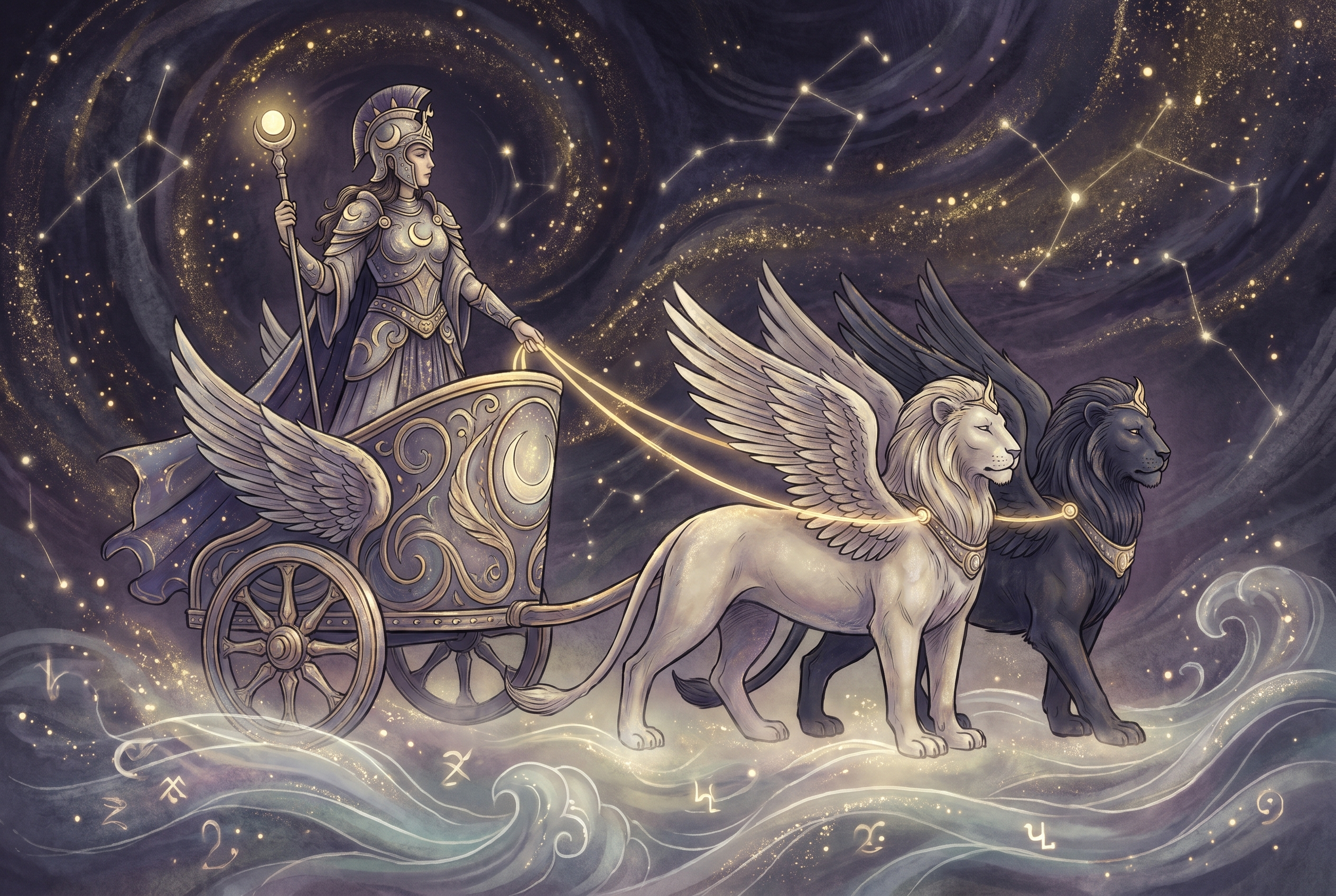 Tarotkarte Der Wagen (Wasser): Willenskraft, Triumph, Entschlossenheit