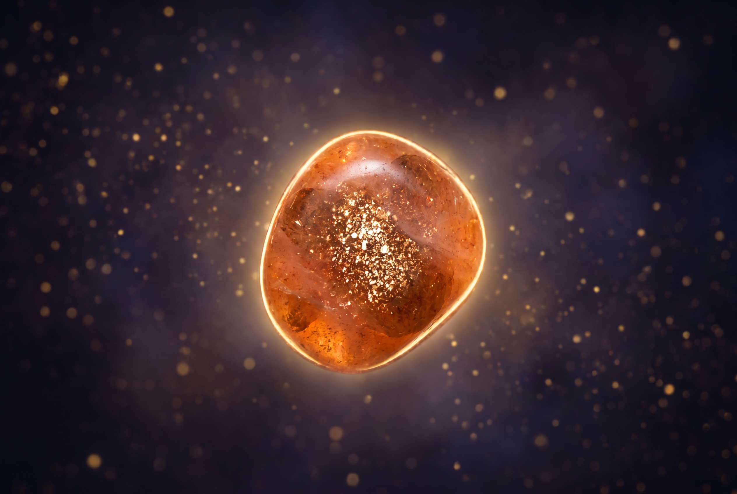 Sonnenstein (Orange-Gold mit Glitzereffekt) – Kraftstein für Sakral- & Solarplexus-Chakra